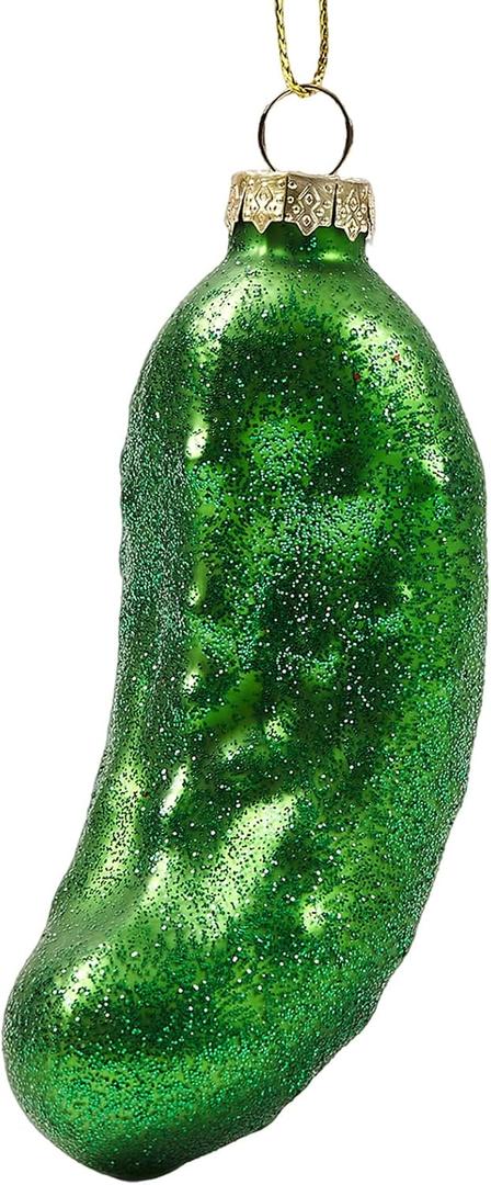 3D Pickle Glass Ornament for Christmas Tree, Fun Food Rare Hanging Christmas Ornaments Decorations, 2025 Glass Blown Cucumber Xmas Decor for Home Outdoor Tree Cute Centerpiece