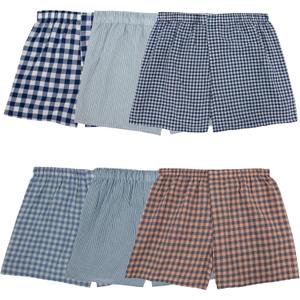 Fruit of the Loom Men's Tag Free Woven Boxer Shorts, Relaxed Fit, Moisture Wicking, Assorted Gingham Stripe - Medium