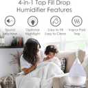 Crane 4-in-1 White Drop Ultrasonic Cool Mist Humidifier with Sound Machine, Night Light, Aroma Tray, 1 Gallon Top Fill White
