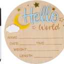 Birth Announcement Sign, Wood Hello World Newborn Name Board Welcome Baby Plaque for Hospital Nursery Gender Reveal(Style 2)