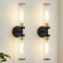 Black and Gold Wall Sconces Set of Two, Bathroom Light Fixtures with Clear Glass Modern Hardwired Wall Scones for Bathroom Mirror Living Room Hallway Bedroom(Bulbs Not Include)