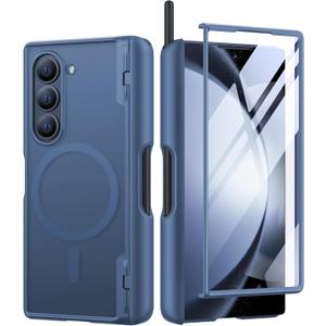 MOBOSI for Magnetic Z Fold 6 Case with S Pen Holder, Compatible with Magsafe, Full Body Shockproof Built-in Hinge Protection & Front Screen Protector Slim Phone Case for Samsung Galaxy Z Fold6, Blue (Samsung Galaxy Z Fold 6 Case (2024 Released), Dark Blue with S Pen Holder)