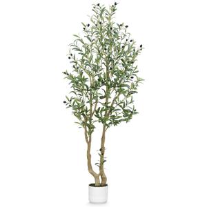 HZXGCP Olive Tree 5ft, Artificial Olive Tree with White Pot, Fake Tree with 1152 Dense Leaves & 64 High-Simulated Olive Fruits - Easy Assembly, Low Maintenance (Olive Tree 5ft)