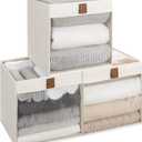 StorageWorks 11x11 Storage Cubes, Closet Storage Bins with Clear Window, Fabric Organizer for Clothes, Collapsible Storage Baskets with PU Handles, Beige, 3-Pack