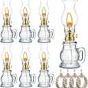 7 Set Vintage Glass Kerosene Lamp with 4 pcs 3.28 ft Wick Rustic Oil Lantern for Indoor Use and Hurricane Lighting Decor Emergency, Clear Lamp (Trendy Style)