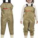 Ghosthorn Chest Waders for Kids Youth Fishing Waders Waterproof Hunting Waders with Boots Nylon Waders for Toddler Children (4-5T, Khaki)