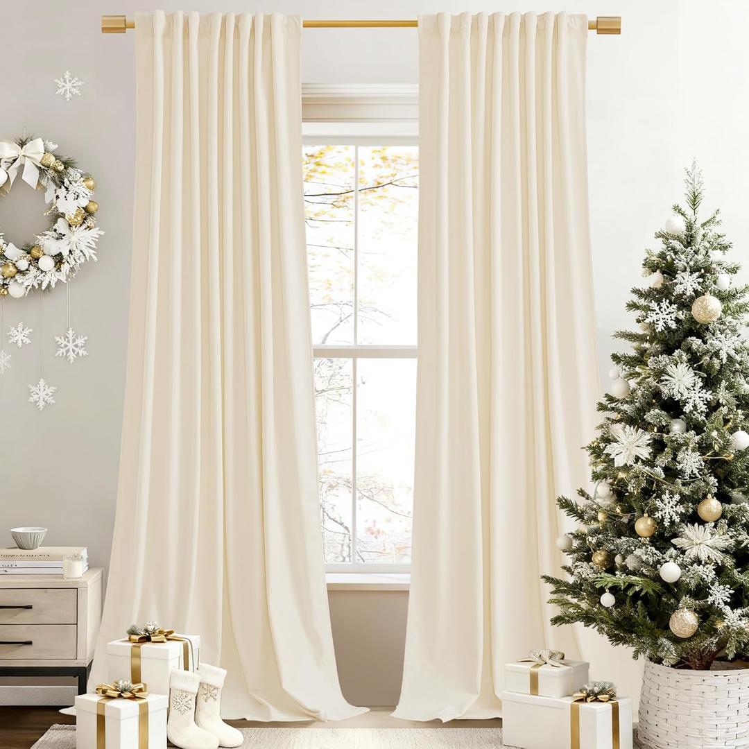 StangH Ivory White Curtains 102 inches Long Super Soft Velvet Light Dimming Privacy Protect Window Drapes for Nursery Kids Bedroom/Baby Playroom, W52 x L102, 2 Panels
