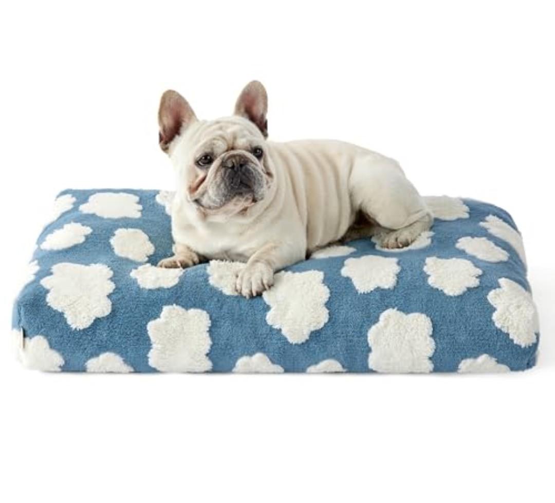 Lesure Cute Dog Beds Medium Size Dog-Thick Shredded Chopped Foam Pet Bed Indoor with Removable Washable Cover, Modern Fuzzy Plush & Anti Slip Bottom, Blue 30.0"L x 20.0"W x 4.0"Th