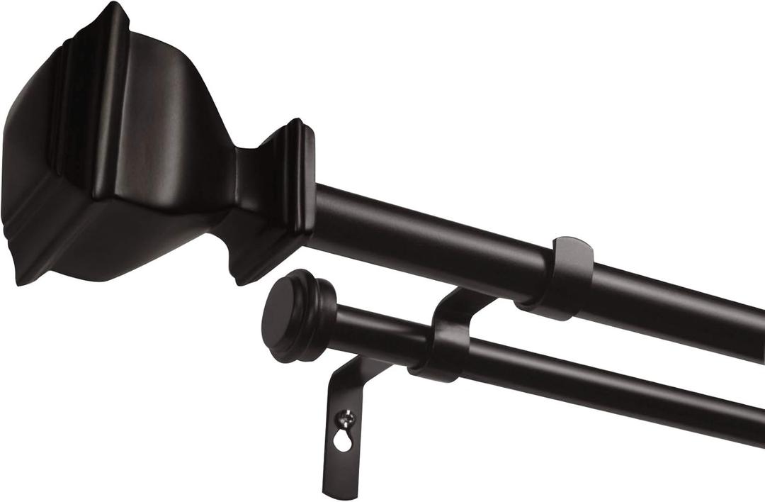 EXCLUSIVE HOME Napoleon Double Curtain Rod and Finial Set, Matte Bronze, 36"-72"