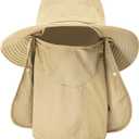 Sun Hats for Men Women Fishing Hat UPF 50+ Breathable Wide Brim Summer UV Protection Hat (Khaki(with Face Cover & Neck Flap ))