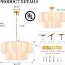 Modern Gold Chandelier 5-Light Round Chandeliers for Dining Room Vintage Modern Chandelier Light with Linen Shade 2-Tier Elegant Pendant Light for Kitchen Island Bedroom Living Room Foyer, UL Listed, Meduim-24.7''