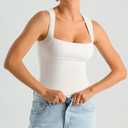 HOYAYO Double Lined Tops for Women Y2K Tank Top Sleeveless Square Neck Casual Slim Fit Basic Fitted T-Shirts White XL