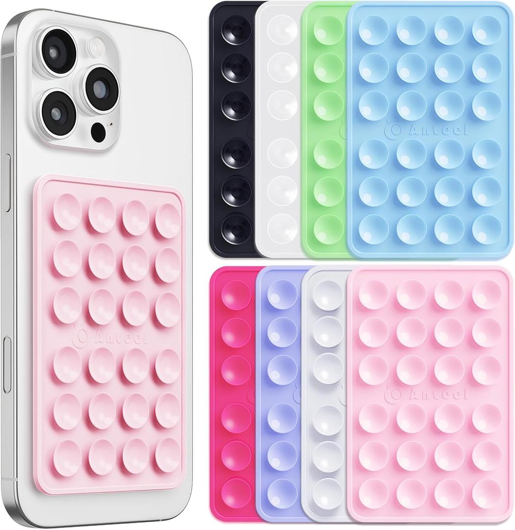 Anteel 8 Pack Silicone Suction Phone Case Adhesive Mount, Enhanced Suction Power and Upgraded Thickened Sticky Phone Grip, Durable, HandsFree Sticky Phone Holder, 2.56"x3.94"