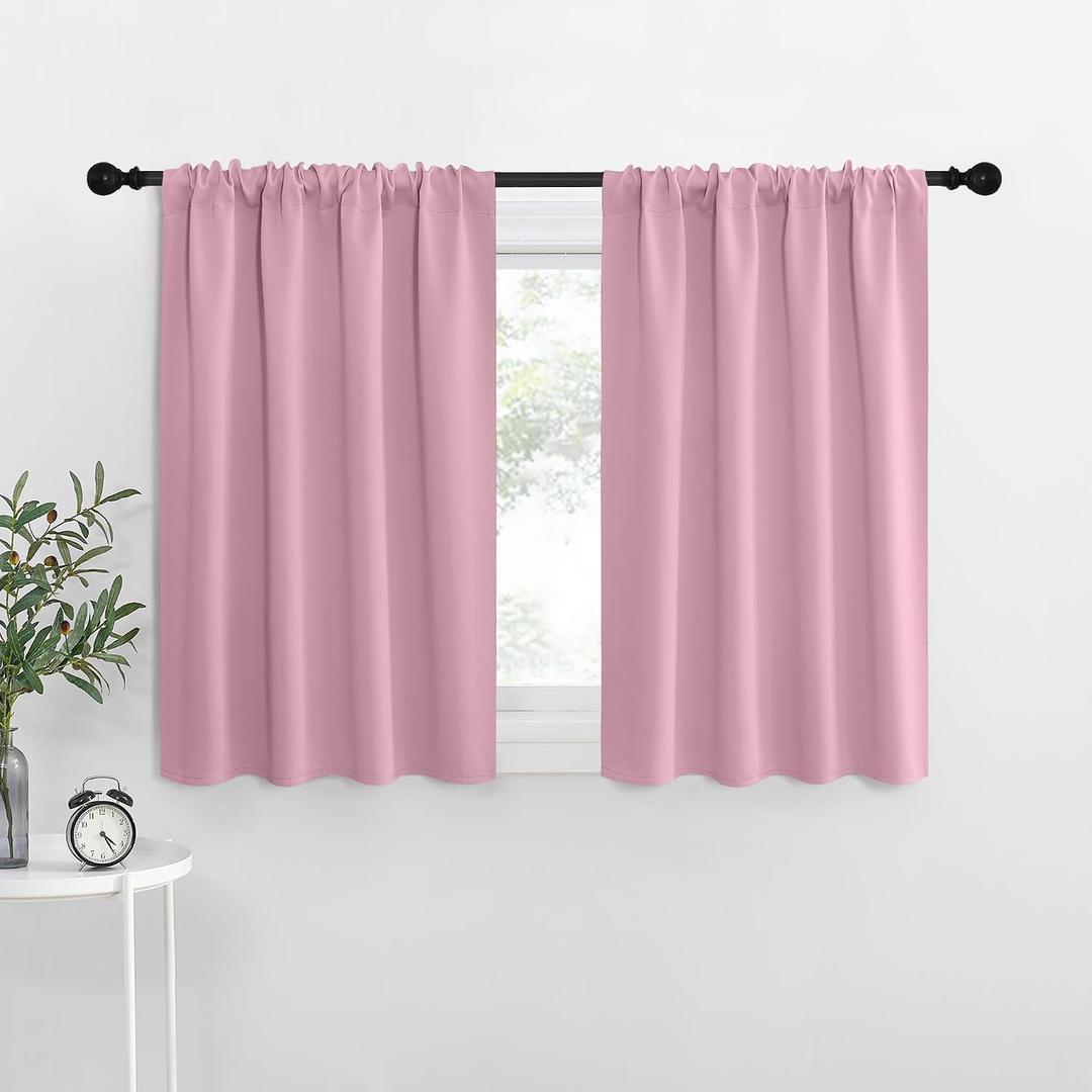 NICETOWN Kitchen Curtains, Rouge Pink, 34" x 40", Set of 2, Short Blackout Curtains & Drapes, Thermal Insulated Rod Pocket Window Treatment Draperies for Nursery