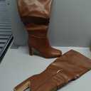 Coutgo Women's Chunky Heeled Knee High Boots Classic Square Toe Zippered Leather Tall Boot, Dark Brown, Size 9.5