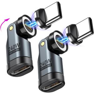 USB C Magnetic Adapter PD 240W(2Pack), 9PIN USB C 90 Degree Adapter/C Right Angle Adapters/360 &180 Degree C to C Adapters for 1Phone 17/16/15, Ma-Book Pro/1Pad Series, Samsung Galaxy, Tablet, Laptop