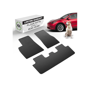 Tesla Model Y Floor Mats - All Weather Rugged Liners Fits 2020-2021 Full Set Front & Rear Accessories - Heavy Duty Flexible Eco-Friendly All Season - Waterproof Modern Honey Comb Look by HEA USA