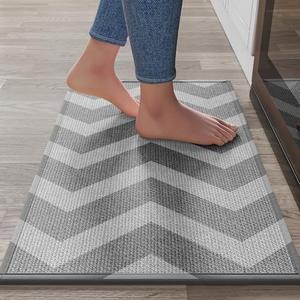 YDKGL Kitchen Mats for Floor, Super Absorbent Kitchen Rugs Non Slip Washable, Linen-Look Woven Cushioned Runner Rug, Kitchen Sink Mat Standing Mat, Easy Care, Gray, 17"x30"