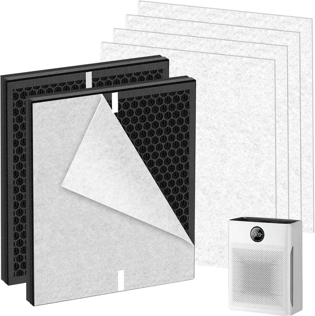 PR1 Replacement Filter for Mooka PR1 Air Purifier for Home Large Room up to 2200sq.ft, 2 Pack 3-in-1 H13 True HEPA Activated Carbon, with 4 Pcs Washable Filter for Pets