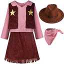 ReliBeauty Western Cowgirl Costume for Girls Funny Holiday Party Princess Dress Up Outfit for Kids Brown, 4T-4(110)