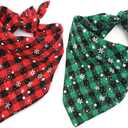 Malier 2 Pack Dog Bandana Christmas Classic Plaid Snowflake Pet Scarf Triangle Bibs Kerchief Set Pet Costume Accessories Decoration for Small Medium Large Dogs Cats Pets (X-Large, Green + Red)
