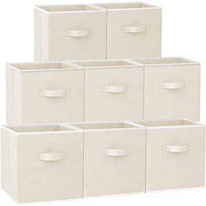 Criusia Storage Cubes - 11 Inch Heavy Duty Fabric Storage Bins for Shelves Closet Cube Organizer - 8 Pack Collapsible Cube Storage Bins Baskets for Clothes Blankets Toys - Nursery Organization (Beige)