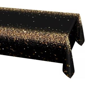 Decor365 Fabric Champagne Gold Tablecloth - 9ft x 5ft (274cm x 150cm) - Black Gold Party Decoration - Graduation, Birthday, Anniversary, Promotion, New Year Eve NYE - Machine Washable - Reusable