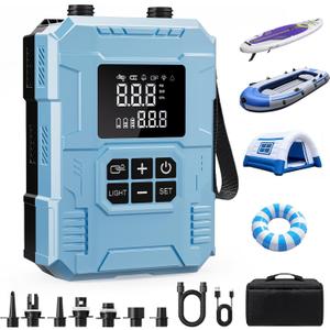 S8 Electric Paddle Board Pump, 22 PSI Cordless Rechargeable SUP Pump, 4X Faster Dual-Stage Inflation & Deflation, Portable Air Pump with LED Light & Auto-Off for SUP, Kayak, Surfing Kite, Boat (Blue)