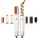 6 in 1 Hair Dryer Brush, Blow Dryer Brushes Ionic Hair Dryer, Oval Hot Air Brush, Hair Curler Straightener Magic Styler Autowrap Air Styler (White Gold)