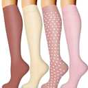 Laite Hebe 4 Pairs-Compression Socks for Women&Men Circulation-Best Support for Nurses,Running,Athletic (Small-Medium, 05-pink)