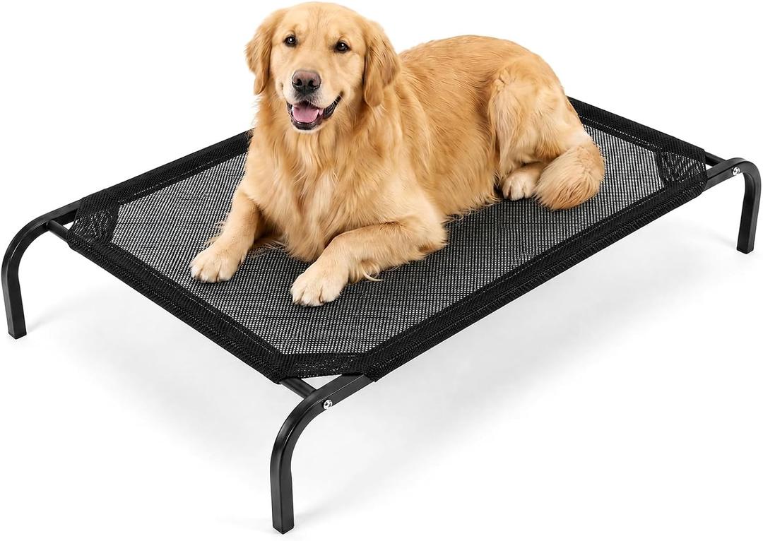 Outdoor Raised Dog Cot Bed for Large Dogs, Large Breathable Elevated Cooling Dog Beds, Off Ground Training Pet Hammock Bed with Anti-Slip Base, 41"x25", Black
