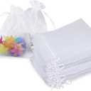 Stratalife Organza Bags 5x7 Drawstring Baggies 100 Pcs Small Mesh Jewelry Pouches Party Favor Goodie Bags for Wedding Tulle Gifts (White)