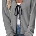 EVALESS Womens Cardigan Sweaters Trendy V Neck Long Sleeve Open Front Bow Tie Knit Chunky Lightweight Cardigans Fall Winter Outerwear Coats (Gray, XXL)