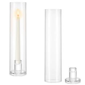 Biuitug Hurricane Glass Candlestick Holders: Set of 2 Taper Candle Holder with Windproof Cylinder Covers 11.8 inch Tall Clear Candle Stick Holder Stand for Wedding Birthday Christmas Home Decor