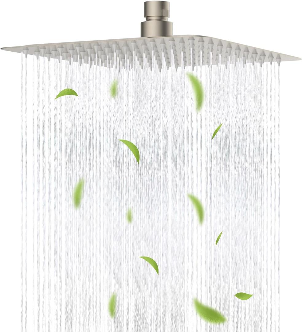 Hibbent All Metal 10x9 Inch Shower Head, High Pressure Stainless Steel Rain Showerheads, Bathroom Rainfall Showerhead with Ultra-thin Design, Adjustable Brass Joint, Silicone Nozzles, Brushed Nickel