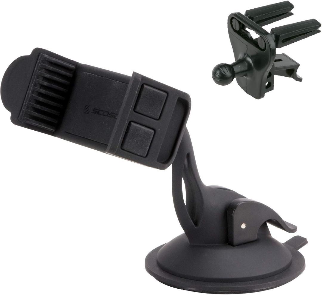 Scosche HDVM Universal 3-in-1 Vent/Windshield/Dashboard Cell Phone Holder Car Mount, Suction Cup Phone Mount with Vent Clip, Compatible with iPhone 16/15/14/13/12 & Mobile Phones up to 3.5 inches