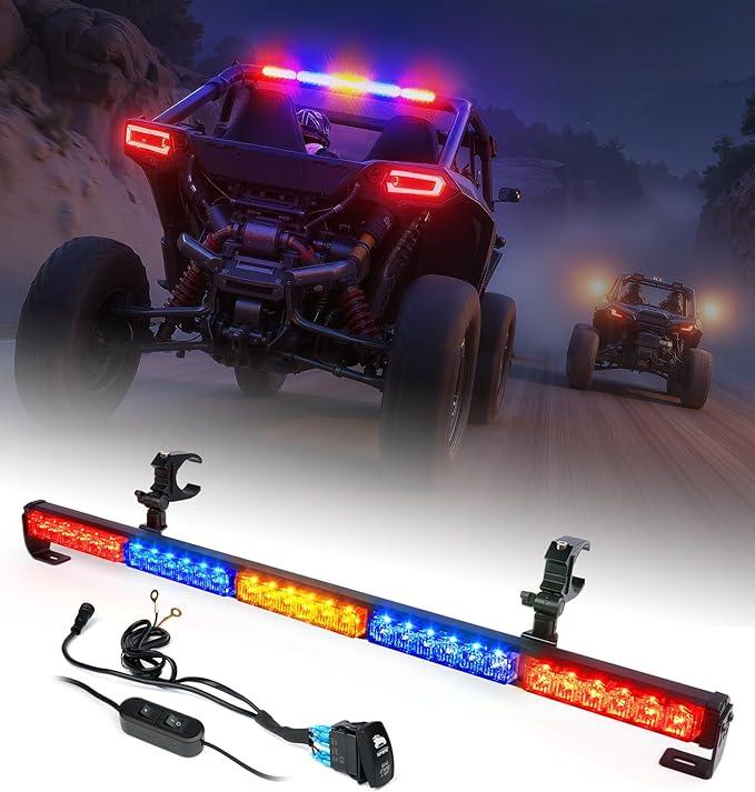 30'' UTV LED Chase Light Bar w/ 1.75''-2'' Roll Cage Mount Bracket Rear Flashing Lightbar w/Brake, Running, Turn Signal & Strobe Lights for Polaris RZR Can-Am Yamaha Kawasaki 4x4 Trucks (RBYBR)