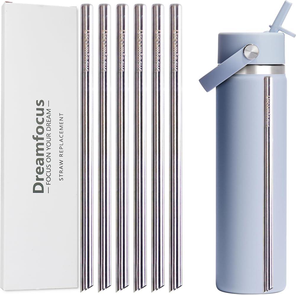 Dreamfocus Reusable Metal Straws Replacement Stainless Steel for Hydro Flask Wide Mouth Bottle 24 oz 6-Pack