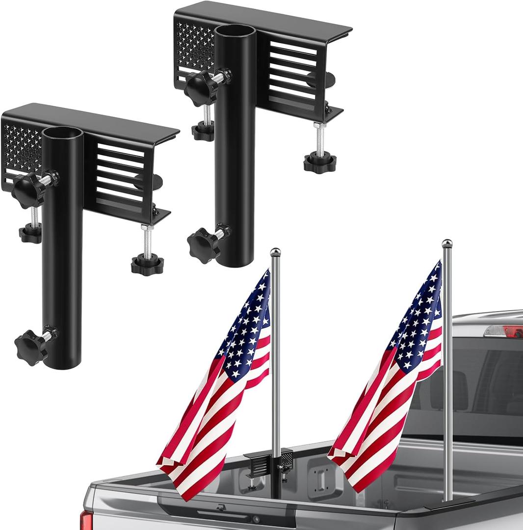 Flagpole Holder for Truck Bed, No Drilling Pickup Truck Flagpole Mount in Bed,Trailer Bed Flag Holder, Fit Up to 1.3 Inch Flag Pole (Black, Pack of 2)
