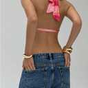 SOLY HUX Women's Backless Halter Crop Top Cowl Neck Tie Back Sexy Going Out Tops Vacation Outfits (Pink, L)