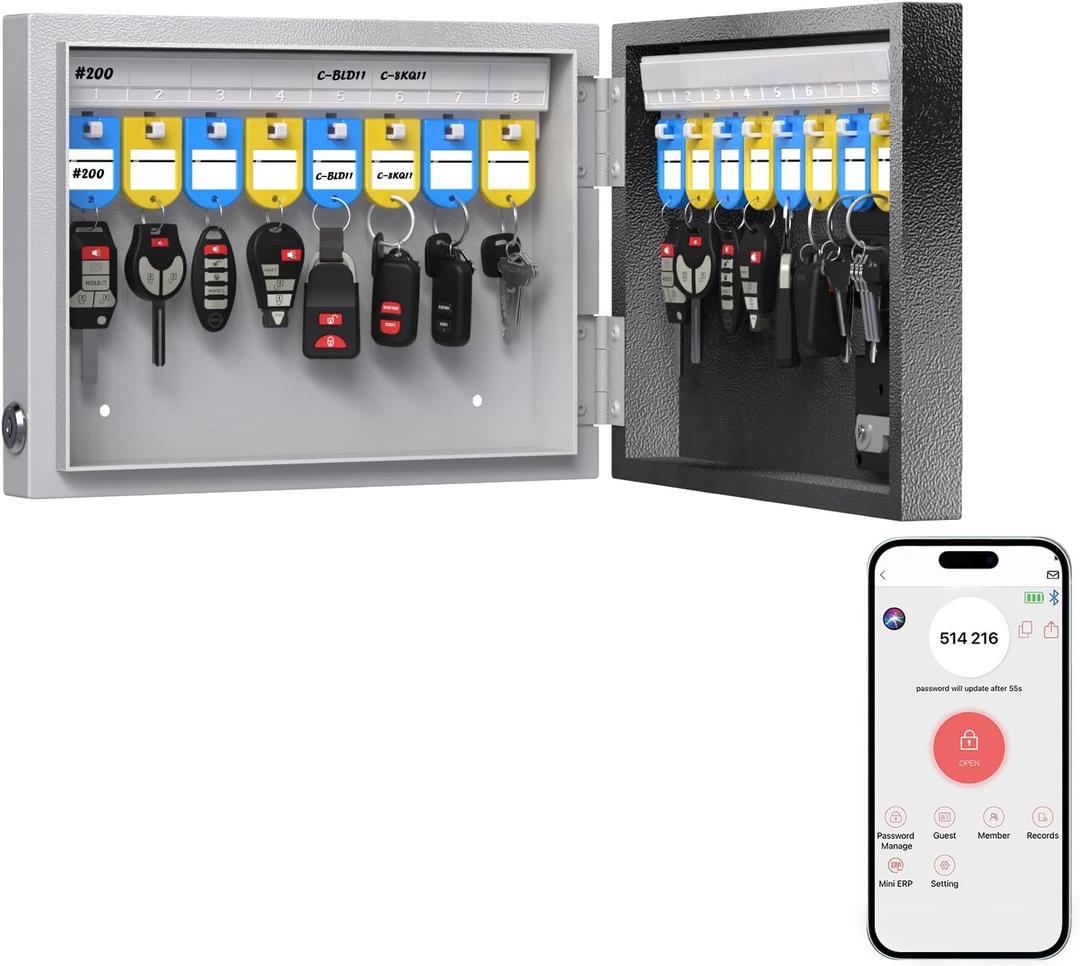 WeHere 16 Key Lock Box Wall Mount, APP Bluetooth/OTP/Wi-Fi/Fixed Code/Key Unlock, Smart Key Cabinet with Key Tag, Key Organizer Holder Box, Key Management Directory for Office, Valet, Realtor, Hotel