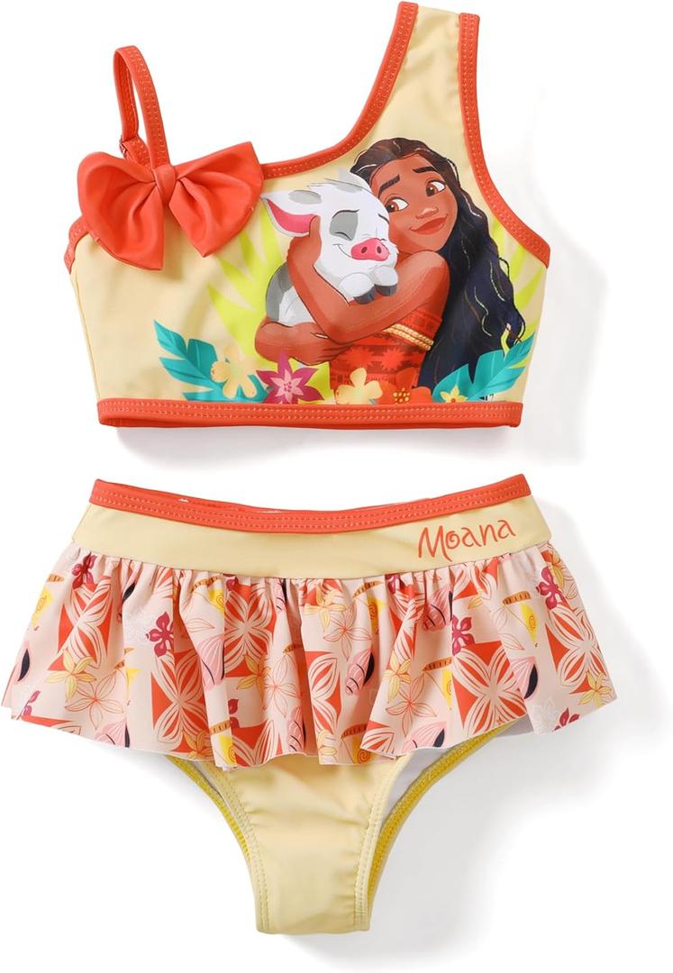 Disney Princess Toddler Girls One Shoulder Bow Tie Tankini Beach Swimwear Set Orange Yellow, 3-4 Years