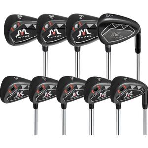 MAZEL Men Golf Iron Set (9PCS) or 1,2,3,4,5,6,7,8,9,Pitching Wedge,Sand Wedge with Steel Shafts for Right Handed Golfers, Standard