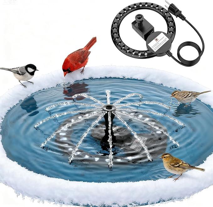 Upgrade Bird Bath Heater De-icer with Fountain Water Pump 200W Heated Bird Baths for Outdoors in Winter Thermostatically Controlled Upgrade 6ft Chew-Proof Cord for Garden Patio Backyard