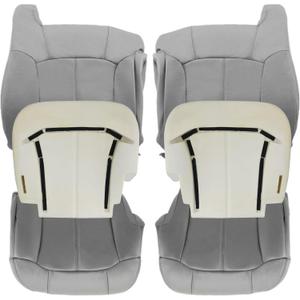 SecosAutoparts Driver & Passenger Bottom & Top Lean Back & Foam Cushion Gray Replacement Leather Seat Cover Compatible with Chevy Silverado Tahoe Sierra Suburban Avalanche 1999 2000 2001 2002