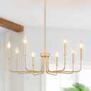 Gold Chandelier, 8-Light Farmhouse Chandeliers for Dining Room, Gold Candle Chandelier Light Fixtures for Kitchen, Living Room, Foyer, Entryway