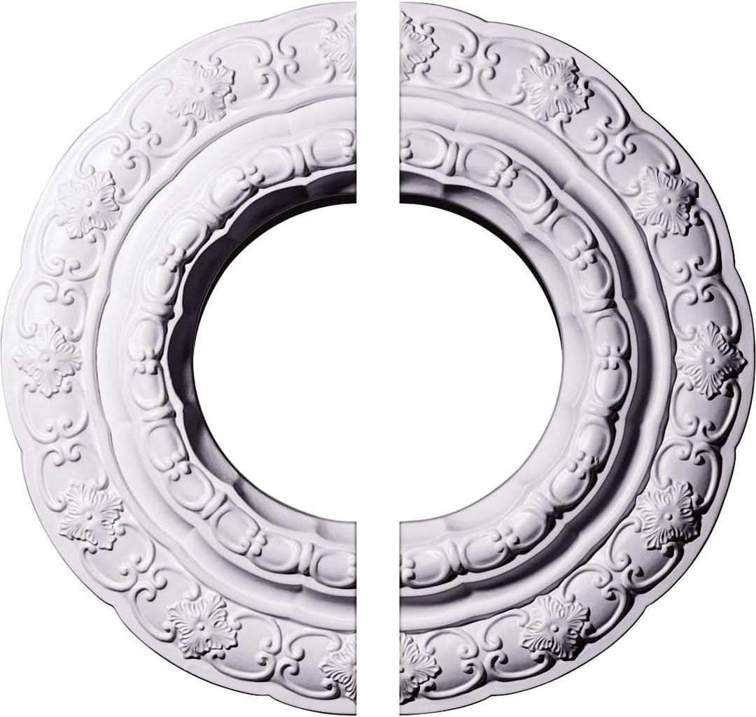Ekena Millwork CM15LI2 15 3/8"OD x 7"ID x 1"P Lisbon Ceiling Medallion, Fits Canopies up to 7", 2 Piece