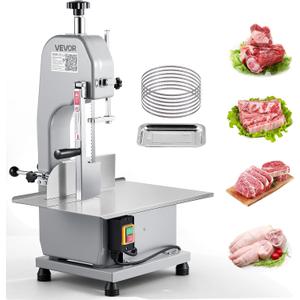 VEVOR Commercial Electric Meat Bandsaw, 1500W Bone Sawing Machine with 12.4" x 18.1" Workbench, 0-4.3" Cutting Thickness, 7 Extra Replacement Blades, for Cutting Bone, Frozen Meat, Pork, Beef & Ribs