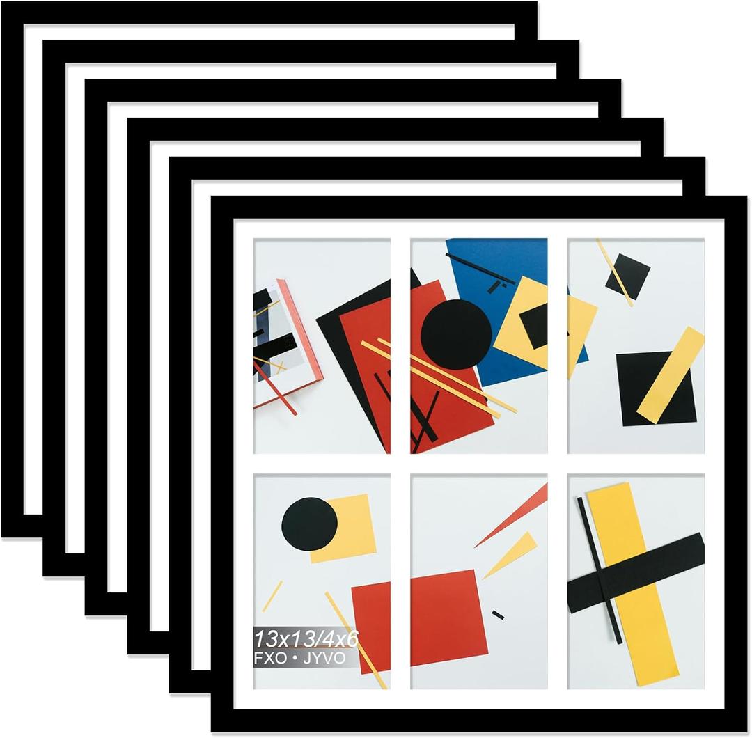4x6 Picture Frame Collage Set of 6, Display 6 4x6 Picture Collage or 13x13 Photo Only Without Mat, Light Weight and High Transparent Frame for Wall - 6 Pack/Black/6-Openings