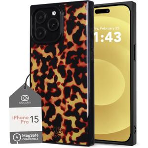 COCOMII Rectangle Case for iPhone 15 Pro, Compatible with MagSafe, Amber Tortoiseshell